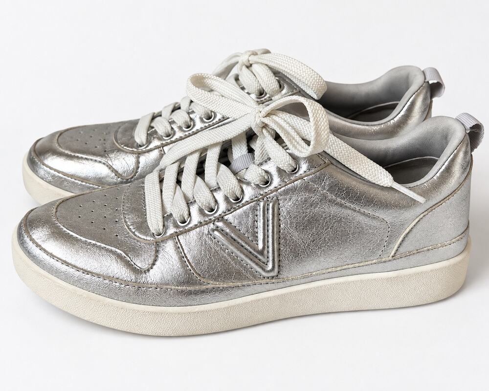 Vionic Elise Metallic Silver Leather Sneakers Women’s 7.5